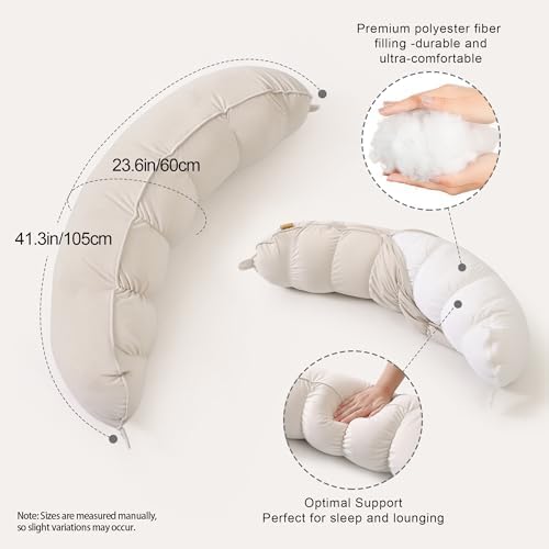 Peallow(Pat. Pend) – Long Round Body Pillow for Adults, Bolster Pillow for Sleeping, Soft and Supportive Pillow for Sleeping & Lumbar Support (Misty White, 29.5") - Image 3