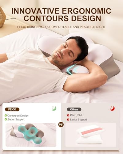 Cervical Neck Pillow for Pain Relief, Ergonomic Contour Memory Foam Pillow Side Sleeper Pillow for Neck Support,Odorless Pillow with Cooling Pillowcase - Image 4