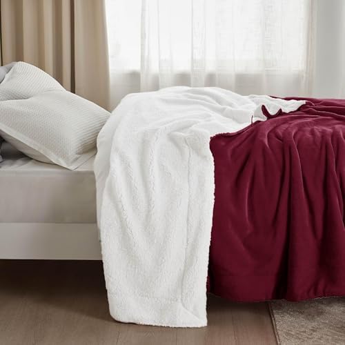 Bedsure GentleSoft Sherpa Fleece Blankets King Size for Bed, Non-Heated, Thick and Warm Throw for Girls and Women, Soft Fuzzy Plush King Blanket for Winter, Burgundy, 108x90 Inches - Image 6