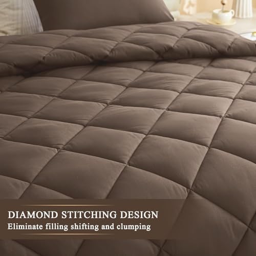 132x120 Alaskan King Comforter, Extra Large King Size Comforter Oversized, All Season Soft Lightweight Quilt Down Alternative Duvet Insert with 8 Corner Tabs(120x132, Brown) - Image 4