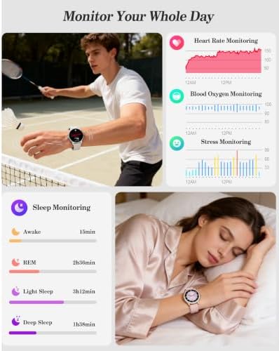 Smart Watch for Women, Ladies & Men, 1.27'' Fitness Watch [41mm case] with Call Receive/Dial, Heart Rate/Stress/Sleep Monitor, AI Voice, IP68 Waterproof Smartwatch with Calendar, Calculator, Games - Image 4