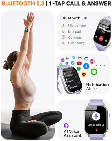 Smart Watches for Women Men, Fitness Tracker Watch with 110 Sports Modes, Step Counter/Sleep Monitor/Pedometer, IP68 Waterproof, Bluetooth Call & Music Control Smartwatch for iPhone/Android,Pueple - Image 2