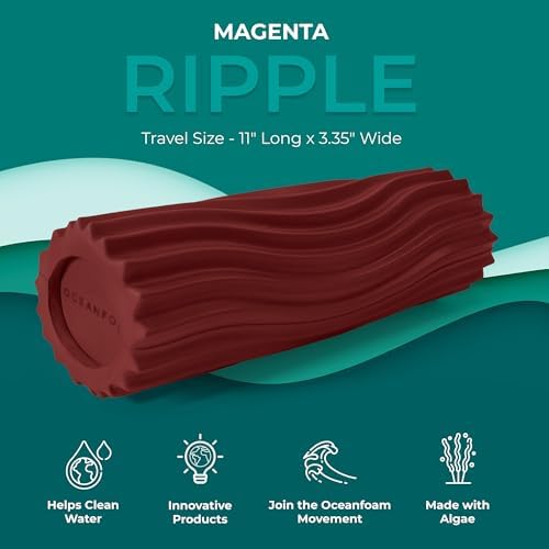 Oceanfoam Ripple Travel Foam Roller (11" x 3.35") Firm Mini Foam Roller for Physical Therapy, Deep Tissue Massage, Back Pain - High Density, Ergonomic Wave Textured - Yoga, Pilates, Exercise (Maroon) - Image 3