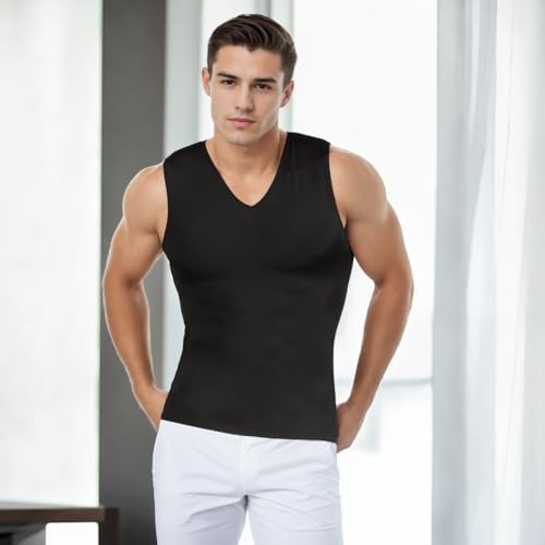 Insta Slim Mens Compression Sleeveless V Neck Muscle Shirt- Slimming Body Shaper Undershirt - Image 2