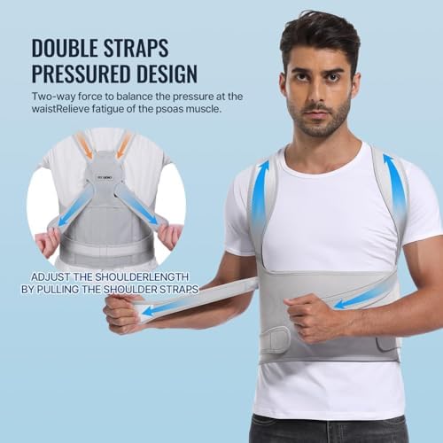 Back Brace Posture Corrector for Women and Men, Shoulder Straightener, Adjustable Full Back Support, Relief for Neck/Shoulder/Back Pain, Scoliosis & Hunchback Correction, Breathable Mesh Design (Gray, Small (Waist 25"-33")) - Image 3