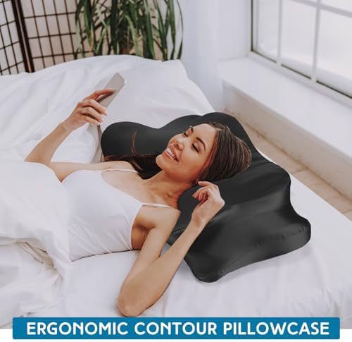 Hahafelt Cervical Neck Pillowcase (Only Pillowcase) Satin Pillow Cover with Zipper Ergonomic Contour Pillow Cover for Side Back Stomach Sleepers(Black,Queen Size) - Image 5