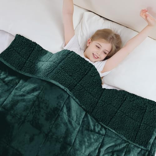 Aemicion Weighted Blanket for Adults Kids(10lbs,48"x72",Green on Both Sides) Sherpa Fleece Heavy Blanket for Sleeping Perfect for 80-110lbs, Machine Washable by Aemicion