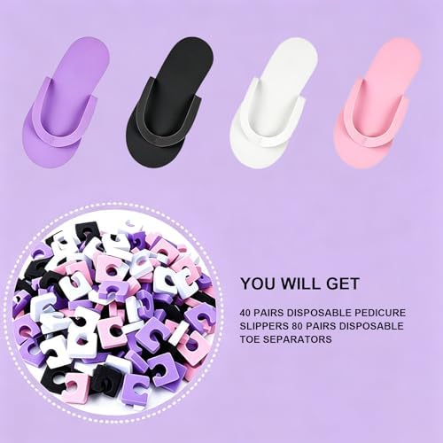 120 Pairs Disposable Pedicure Slippers and Toe Separators Kit 40 Pairs Disposable Foam Flip Flops 80 Toe Separators - Image 5