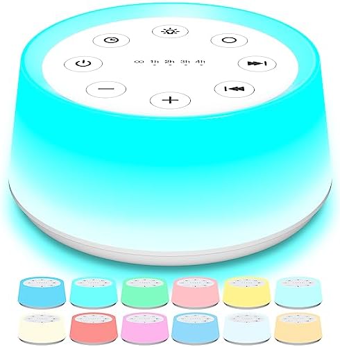 ColorsNoise White Noise Machine with 30 Sleep Music 5 Timers 12 Colors Baby Night Light with Memory Function Sound Machine for Sleep Nursery Home Travel(T-White) by Home