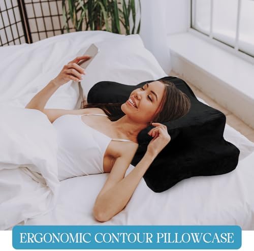 Hahafelt Cervical Neck Pillow Case Plush with Zipper, Black, Queen Size - Image 4