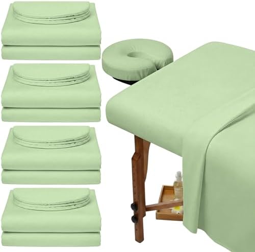 Oudain 4 Sets 3 Piece Soft Microfiber Massage Table Sheets Set Bulk Includes Massage Flat Sheet and Fitted Sheet and Face Rest Cover(Green) by Oudain