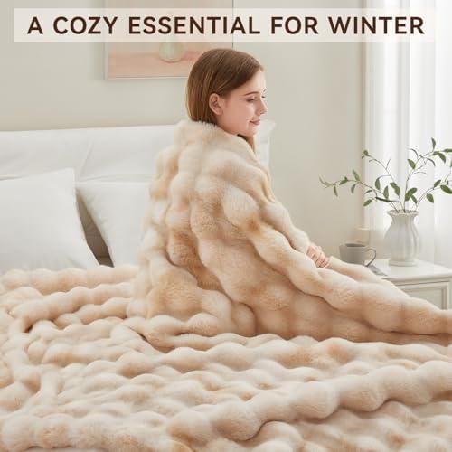 Anysay Faux Fur Throw Blanket, 1000GSM Fluffy Soft Bubble Blanket 80''*90'' - Image 5