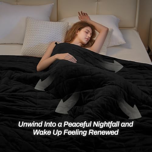 Sherpa Fleece Adult Weighted Blanket, 15 Pounds Dual Sided Soft Plush Blanket for Couch Bed Sofa, Heavy Thick Blankets with Glass Beads Great for Sleep, 48 x 72 inches, Black on Both Sides - Image 3