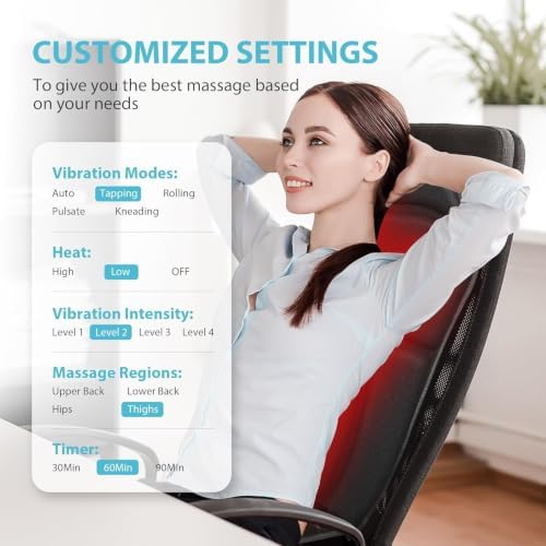 Back Massager Chair Pad, Back Massager with Heat, 5 Vibration Modes & 2 Heat Levels Massage Seat Cushion, Electric Massage Pad for Back Pain Relief, Birthday Gifts for Men Husband Dad Mom Women - Image 5