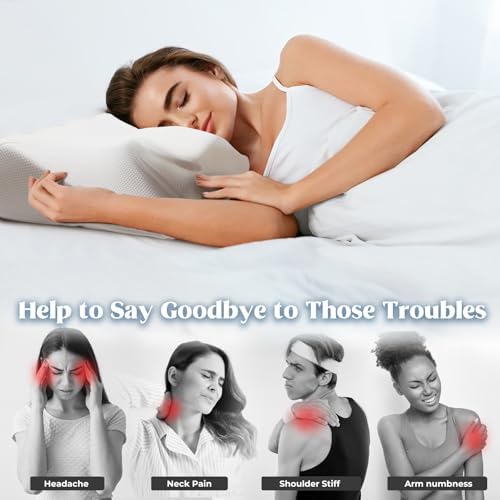 Cervical Pillow for Neck Pain Relief, Cooling Contour Memory Foam Pillows Support Odorless Ergonomic Neck Pillow Adjustable Orthopedic Bed Pillow for Side Back Stomach Sleeper with Pillowcase,Cream - Image 4