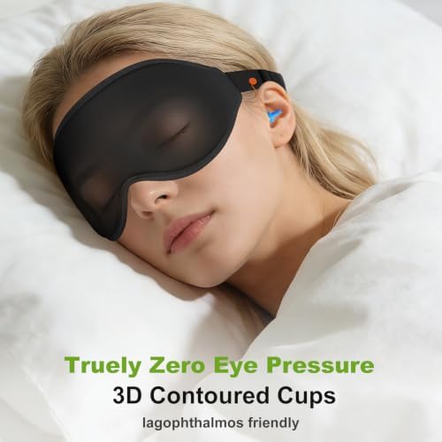 3D Contoured Sleep Mask with Earplug Keeper,Earbuds Anti-Loss,100% Pressure-Free & Total Light Blocking Eye Mask with Adjustable Strap. Ideal for Sleep Earplug User, Airplane Travel, Meditation,Grey - Image 7