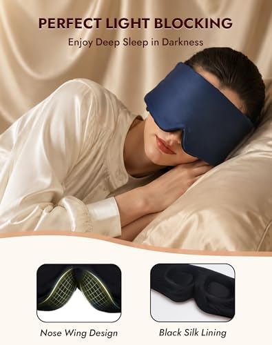 SilkSilky 22 Momme Mulberry Silk Sleep Mask for Side Sleepers, Dark Blue - Image 4