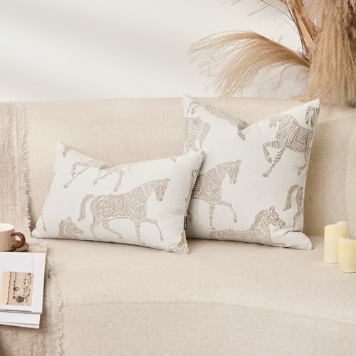 Lumbar Pillow Covers 12x20 inches, Double Sided Horse Pattern Chenille Jacquard Embroidered Decorative Throw Pillows Cover, Luxury Couch Cushion Cover for Bed Sofa Living Room Bedroom - Image 2