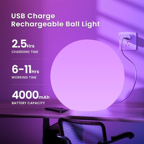 LOFTEK Floating Pool Light, 20-inch Rechargeable Orb Light w/Remote - Image 6