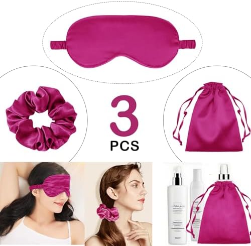 3Pcs Satin Eye Mask Silk Sleep Masks Set Silky Blindfold Eyeshade Blackout Eyes Cover Pouches Bag Scrunchy Wedding Gift - Image 2