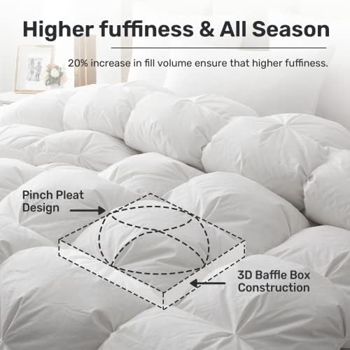 UNIKOME Queen Size Goose Feather Down Fiber Comforter Duvet Insert, White - Image 3