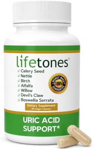 Lifetones Uric Acid Support Capsules – 7-Herb Formula with Boswellia, Devil's Claw, White Willow & Celery Seed – No Herbal Taste – Supports Healthy Uric Acid Levels & Joint Comfort – 60 Vegan Capsules by Lifetones