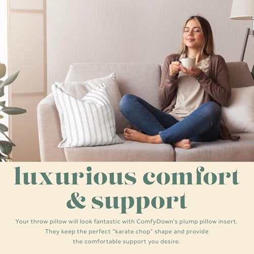 ComfyDown 14x14 Throw Pillow Inserts (Set of 2), Down & Feather Fill, 100% Cotton Cover, Made in USA – Premium Soft Decorative Pillow Forms Sham Stuffers for Bed, Sofa & Couch - Image 4