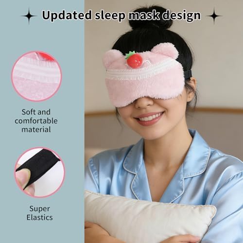 PERFECTSIGHT Sleep Eye Masks, Cute Plush Sleep Eye Cover Lightweight Adjustable Eyeshade Faux Fur Mask Cover for Women Men Kids Sleep Travel Nap, Bear Cake - Image 5