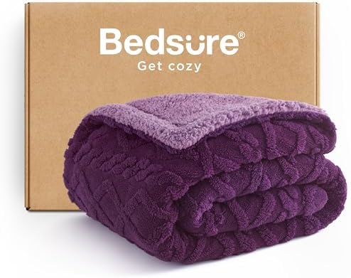 Bedsure Gentlesoft Sherpa Fleece Throw Blanket for Couch - Fluffy & Cozy Cable Jacquard Tufted Throw for Women Gift, Thick and Warm Blankets for Winter, Purple, 50x60 Inches by Unknown