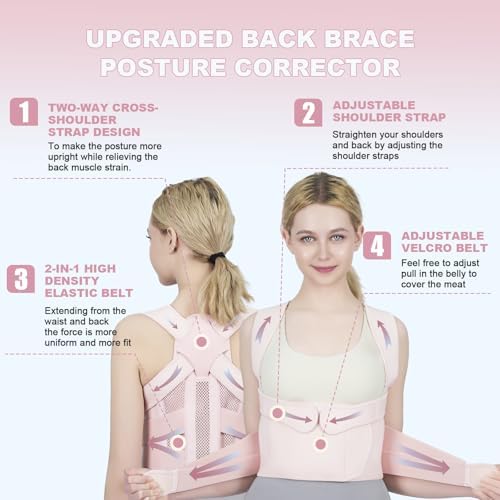 Posture Corrector for Women and Men Upgraded Back Brace, Adjustable Back Support for Upper and Lower Back Pain Relief, Shoulder Straightener for Hunchback, Scoliosis, Lumbar, Spine (Pink, Small) - Image 3