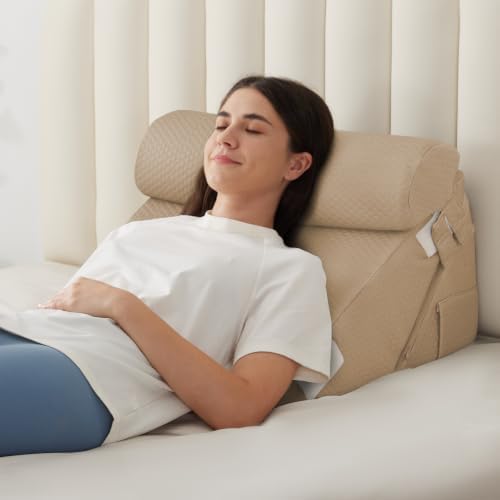 BIEEZZK Wedge Pillow Set for After Surgery, Wedge Pillow for Acid Reflux, Bed Wedge Pillow with Adjustable 9&12inch for Headboard,Sleeping, Orthopedic Memory Foam for Neck&Back Support, Brown by EnjoyaBetterLifeFromHere