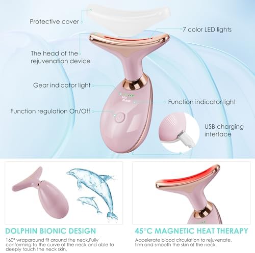 Facial Massager Red-Light-Therapy-for-Face and Neck, Face  culpting Wand with 7 Color - Birthday, Christmas, Mothers Day, Valentines Day Gifts for Her Women Mom Best Friend Wife Teacher (Rose Gold) - Image 5