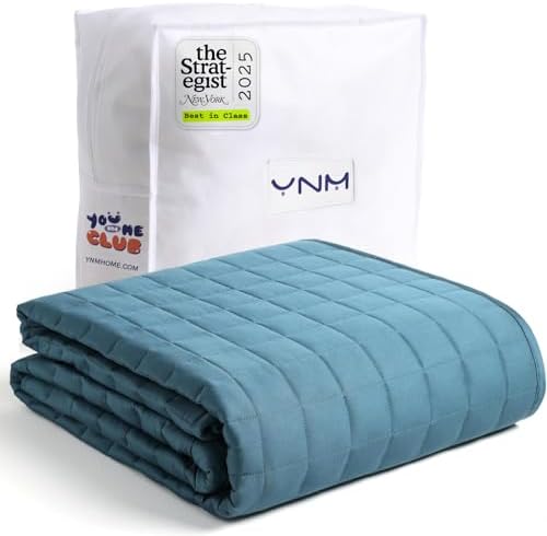 YnM Exclusive 30 lbs Weighted Blanket, Extra Heavy Organic Long Stapled Cotton Bed Blanket for Two Persons, Ideal for Queen or King Bed (88x104 Inches, 30 Pounds, Peacock/Grey Reversible) by YNM