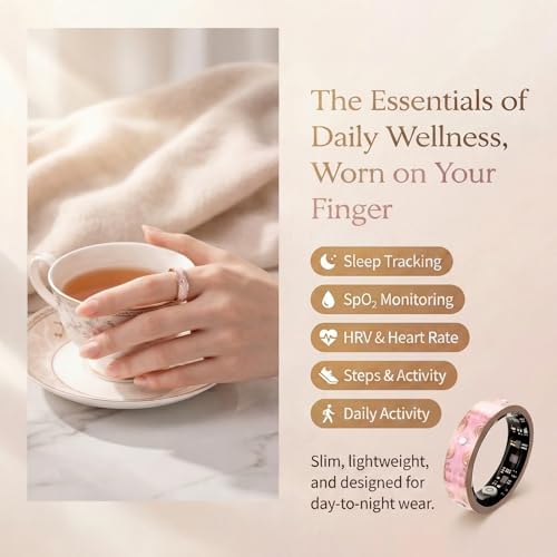 Smart Ring for Women, Sleep Tracker and Health Ring with Heart Rate, SpO2, HRV, Multi-Sport Tracking, IP68 Waterproof, Jewelry-Inspired Design, No Subscription, for iOS and Android (Pink, 9#) - Image 4