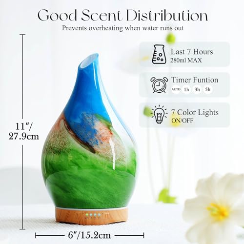 Porseme Essential Oil Diffuser 280ml Handmade Glass Diffuser 7H Runtime - Image 3