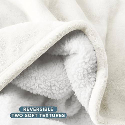 Bare Home Sherpa Fleece Blanket (Twin/Twin XL, Antique White) - Image 5
