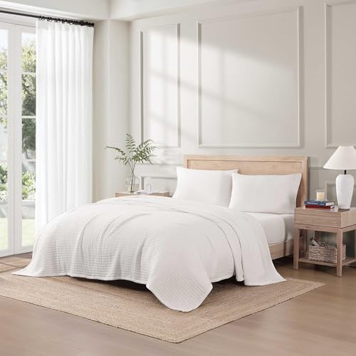 Tommy Hilfiger - Queen Cotton Blanket, Woven Channel Stitched Bedding, Medium Weight Soft Blanket, Anti-Pilling & Fade Resistant, Ideal for Layering, Oeko-TEX Certified (White) - Image 2