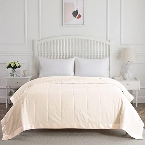 COMFLIVE Queen Down Alternative Blanket - Lightweight Satin Trim, Beige - Image 2