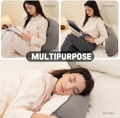 Peallow(Pat. Pend) – Long Round Body Pillow for Adults, Bolster Pillow for Sleeping, Soft and Supportive Pillow for Sleeping & Lumbar Support (Gray-White, 47") - Image 5