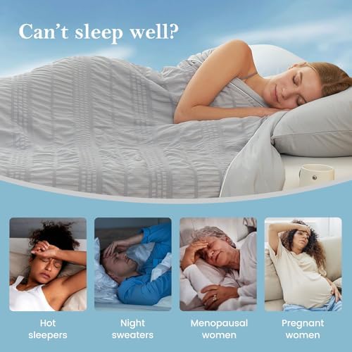 Cozy Bliss Seersucker Cooling Comforter King Size, Q-Max 0.45 Reversible Lightweight Cooling Blanket, Breathable Silk Smooth Summer Bedding Quilt for Hot Sleepers Night Sweats Light Grey - Image 3