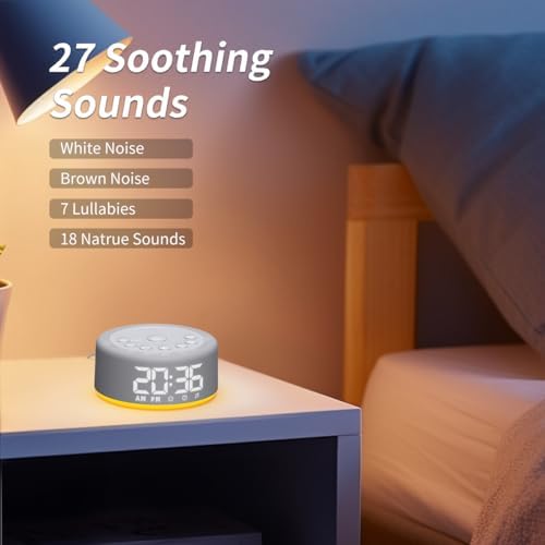 【3 in 1】 Sound Machine Alarm Clock Night Light White Noise Machine with 30 Sleeping Sounds for Baby Kids Adults 32 Level Volume Auto Off Timer Memory Function Digital Clock with 30 Wake Up Sounds - Image 3