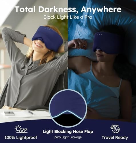 Luxury Bluetooth 5.4 Sleep Mask for Adults - Ice Fiber Cooling & HD Sound, 100% Light Blocking Adjustable Eye Cover for Travel & Side Sleepers - Soft Sleep Headphones with 10H Playtime (Blue) - Image 4