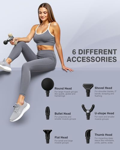 Morelax Mini Massage Gun Deep Tissue, Portable Percussion Muscle Massager for Whole Body Pain Relief, Electric Handheld Sport Massager with 6 Massage Heads 4 Speed, Best Gift (Silver Beige) - Image 7