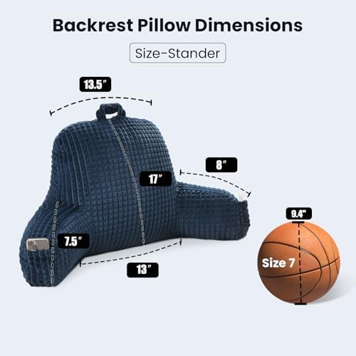 Reading Pillow with Arms for Sitting in Bed,Backrest,Blue Flannel,M - Image 3