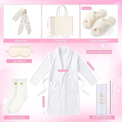 Patelai 7 Pcs Birthday Gifts for Women Spa Robe and Slippers Set Self Care Gift Basket for Women Spa Gift Basket for Friend - Image 2