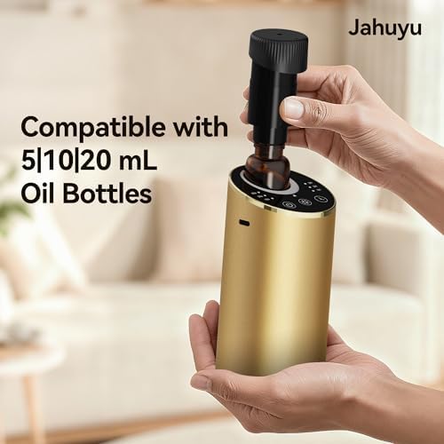 Waterless Essential Oil Diffuser Scent Aromatherapy Diffusers for Home, Car, Aluminum Alloy Battery Operated Cordless Air Freshener, 4 Timers & 3 Mist Levels, 5/10/20ml Capacity (Gold) - Image 3