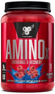 BSN Amino X BCAAs Recovery Powder, Caffeine Free, Blue Raz, 70 Servings by BSN