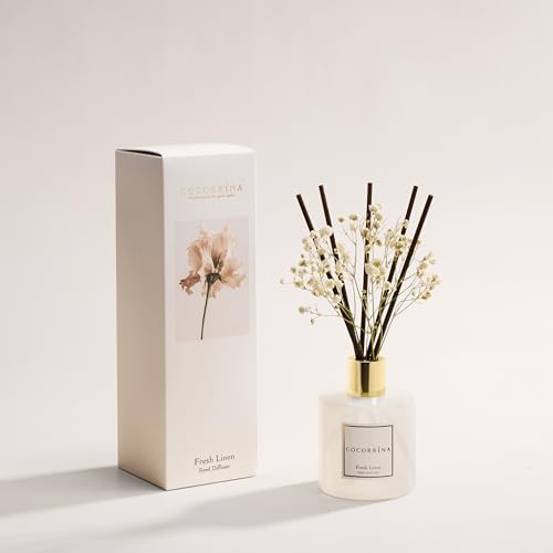 COCORRÍNA Reed Diffuser - Fresh Linen 6.7 fl oz Reed Diffuser with Sticks, Home Bedrrom Bathroom Shelf Decor - Image 2