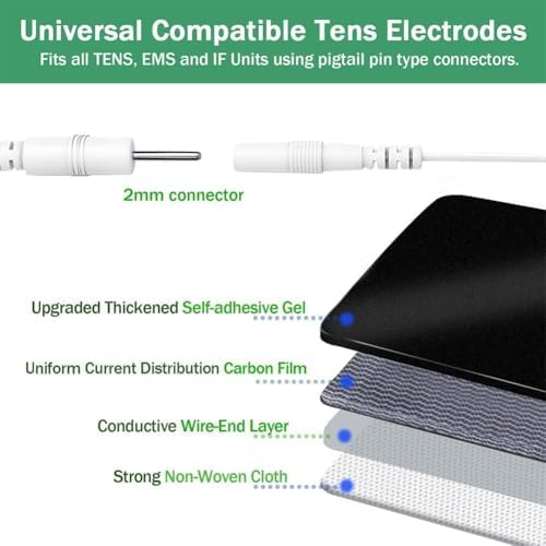 TENS Unit Electrode Pads Assorted Sizes Pack for Multiple Pain Relief, Multiple Sizes TENS Unit Pads, 3rd Gen Reusable Self-Stick, Compatible with 7000 & AUVON TENS, 2 mm Pin Connector - 20Pcs - Image 5