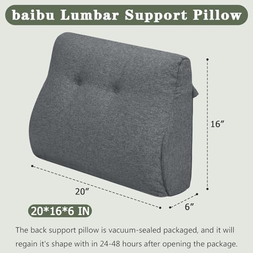 baibu Patented Dual-Layer Memory Foam Lumbar Pillow for Recliner, Dark Grey - Image 4
